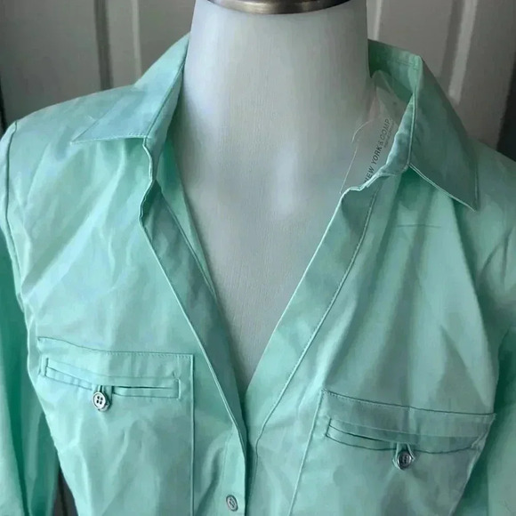 NWT size S teal NY&Co pullover 3/4 button up top - Picture 2 of 6